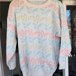 VTG 80s Pastel Floral Sweater Made in USA